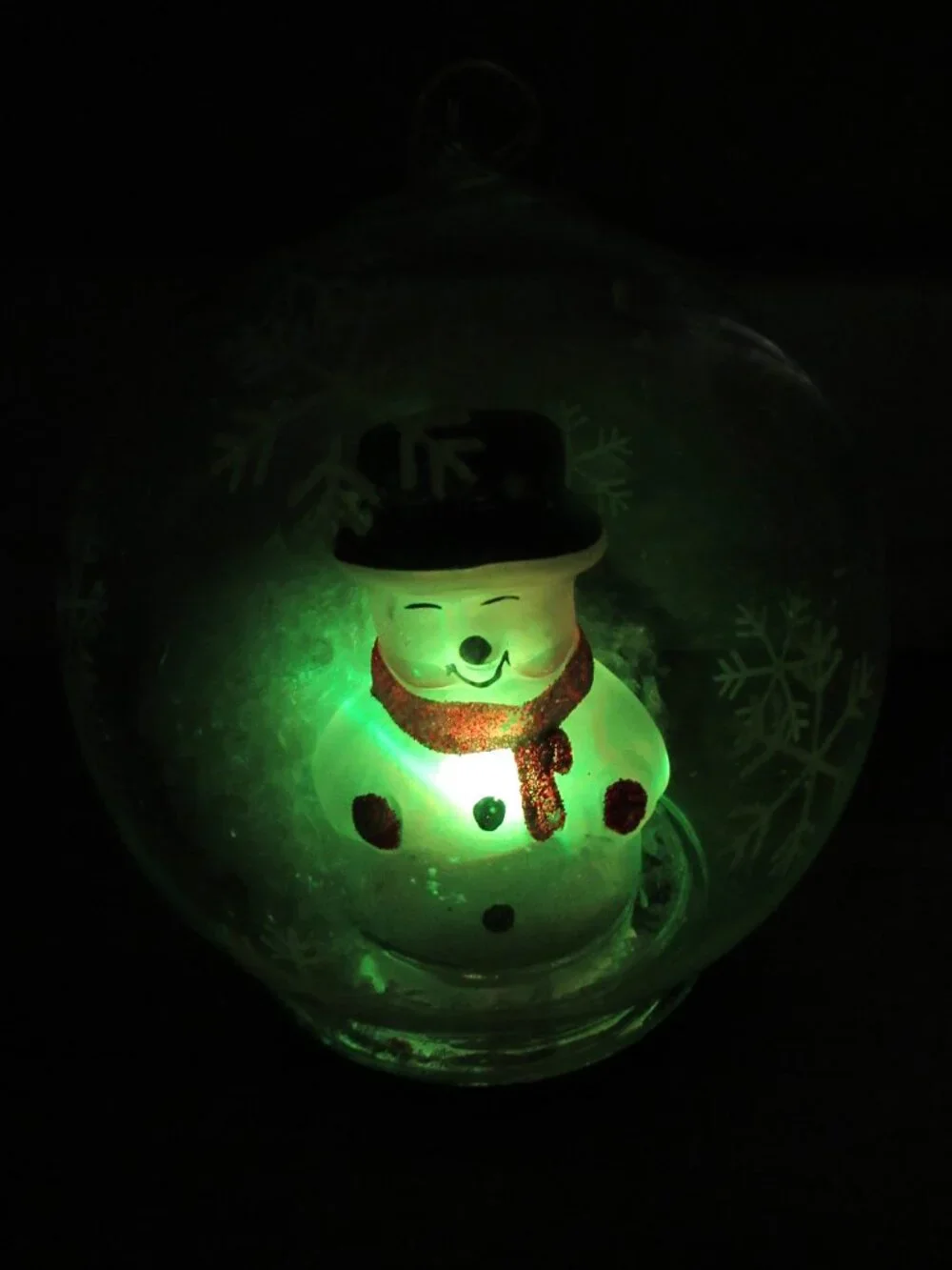 Handblown Christmas Ornament Glass Globe Snowman Color Changing LED Light Up